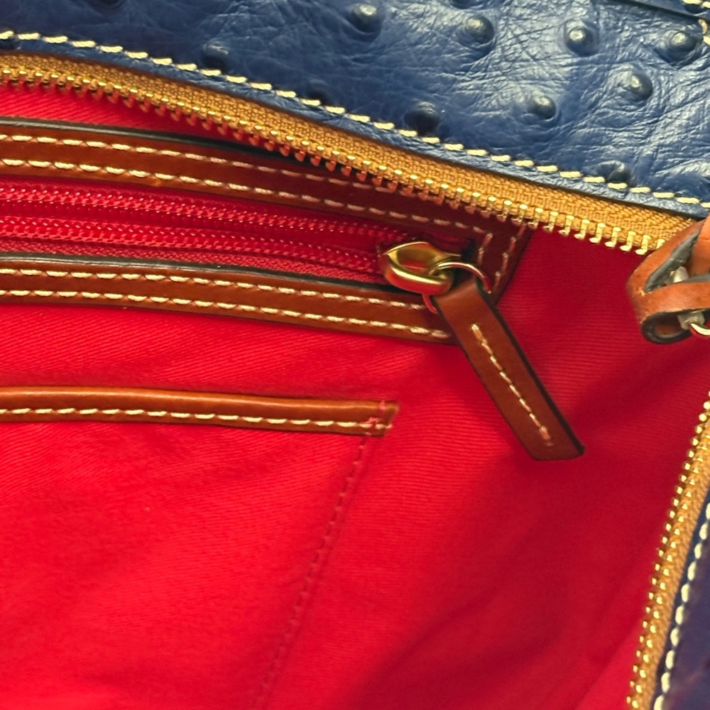 Dooney & Bourke Ostrich Navy Tote with Brown Handles - Picture 9 of 11